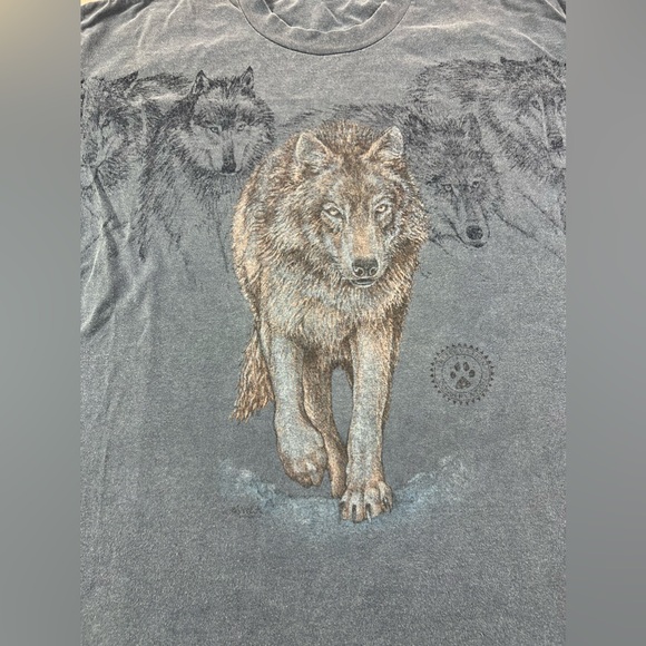 Vintage San Segal Shirt Long Sleeve Wolves Nature Wrap Around Single Stitch - Picture 3 of 5